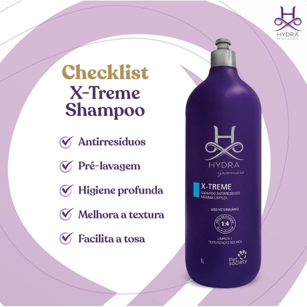 Hydra Groomers XTreme Shampoo Antirresiduos Max Limpeza 1L MBS Pro